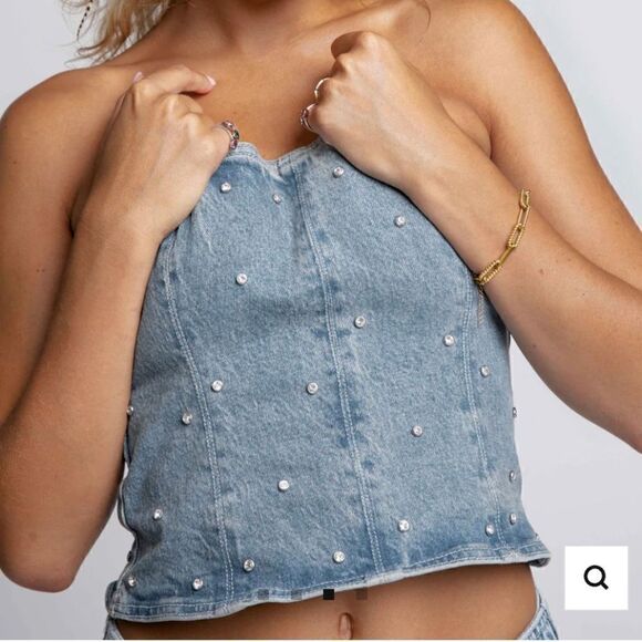 JEWELED ZARA DENIM LIMITED EDITION JEWELED DENIM CORSET ZARA HOLIDAY DENIM - Picture 4 of 16